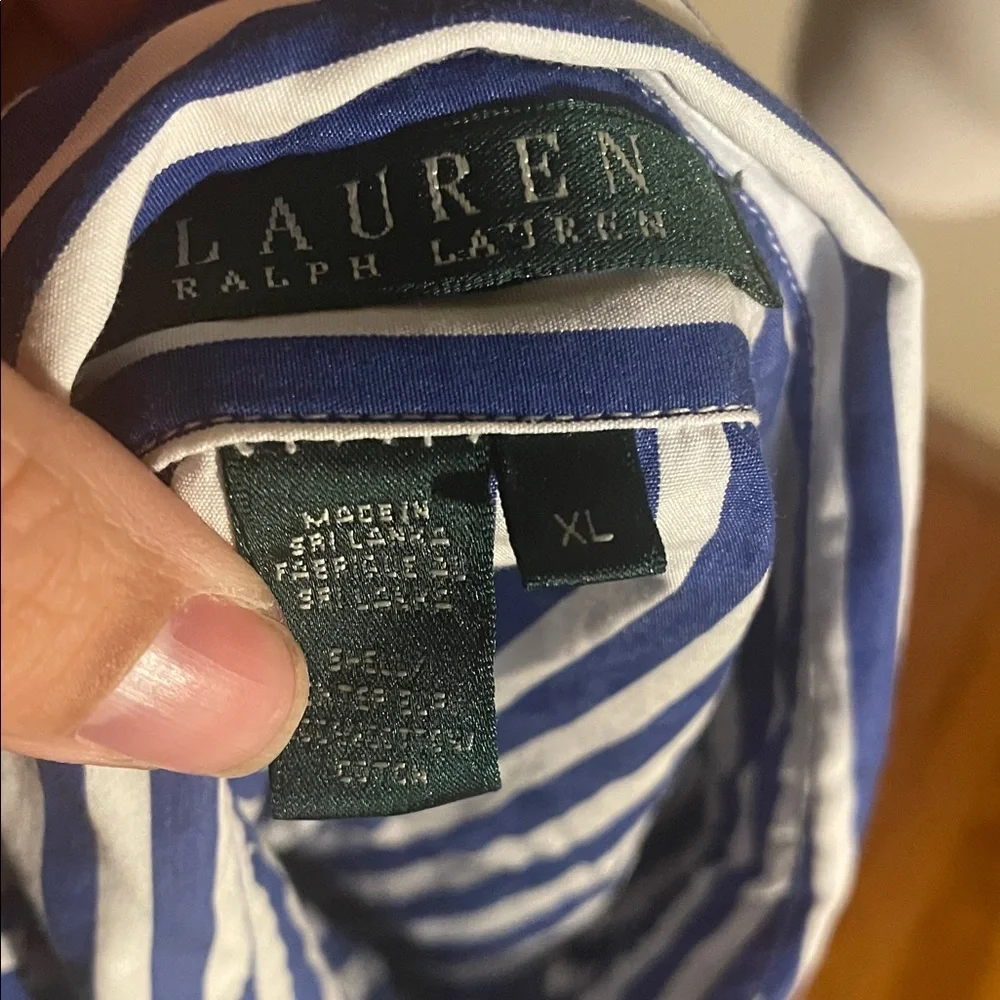 Ralph Lauren Vibrant Blue and White Striped Ruffle Blouse - Picture 4 of 5